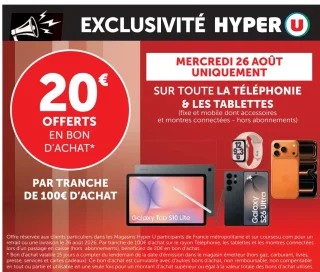 Bon d'achat de 20€ par tranche de 100€ d'achat sur toute la téléphonie & les tablettes