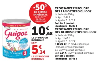 Croissance en poudre des 1 an Optipro Guigoz