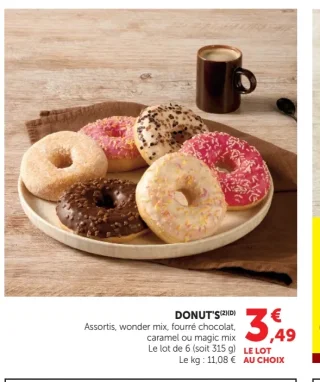 DONUT'S Assortis, wonder mix, fourré chocolat, caramel ou magic mix