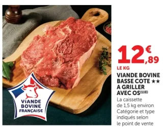Viande bovine basse côte ★★ à griller avec os Viande Bovine Française