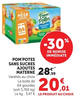 Pom'Potes sans sucres ajoutés Materne 64 gourdes