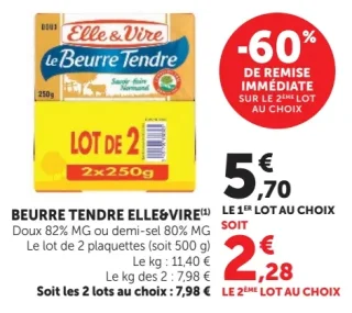 Beurre tendre Elle & Vire Doux ou demi-sel