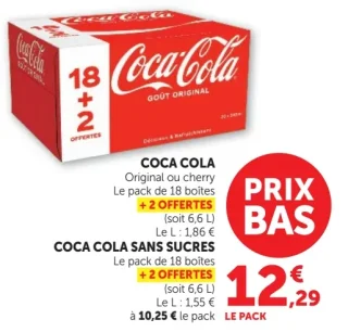 Coca-Cola Original ou Cherry / Sans Sucres 18 + 2 offertes