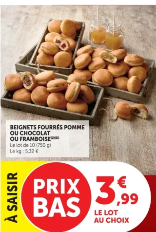 Beignets fourrés pomme ou chocolat ou framboise