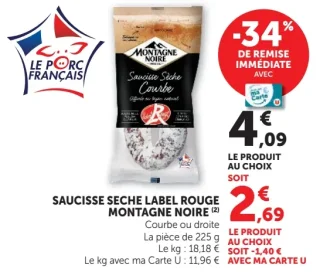 Saucisse Sèche Label Rouge Montagne Noire Courbe ou droite