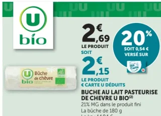 U bio Bûche au lait pasteurisé de chèvre
