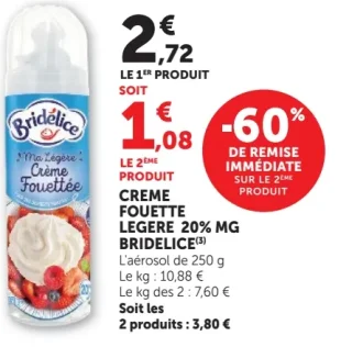 Crème fouettée légère 20% MG Bridélice