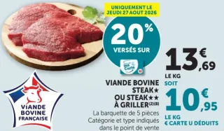 Viande bovine steak ou steak à griller