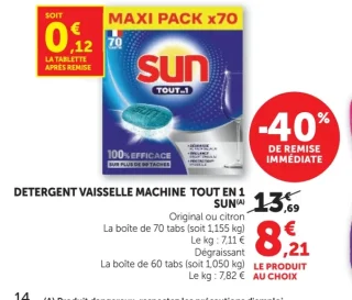 Détergent vaisselle machine tout en 1 Sun
