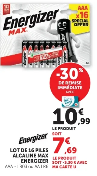 Piles alcaline Max Energizer AAA ou AA
