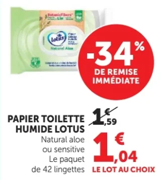 Papier toilette humide Lotus Natural aloe ou sensitive