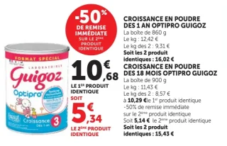 Croissance en poudre dès 1 an ou dès 18 mois Optipro Guigoz