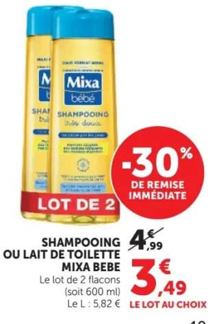SHAMPOOING OU LAIT DE TOILETTE MIXA BEBE
