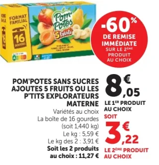 Pom'Potes Sans Sucres Ajoutés 5 fruits ou Les P'tits Explorateurs Materne