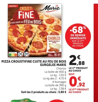 Pizza Crousti Fine cuite au feu de bois surgelée Marie