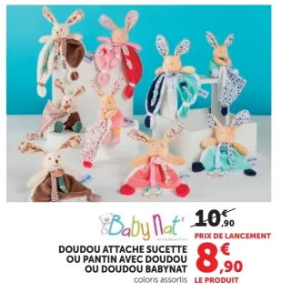 Doudou attache sucette ou pantin avec doudou ou doudou Babynat