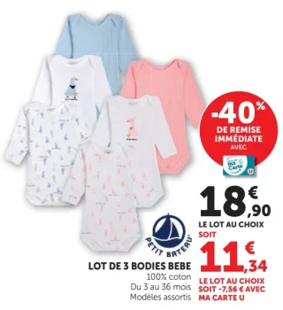LOT DE 3 BODIES BEBE PETIT BATEAU