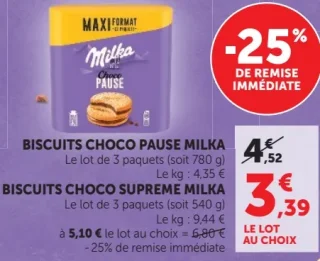 Biscuits Choco Pause Milka ou Biscuits Choco Supreme Milka