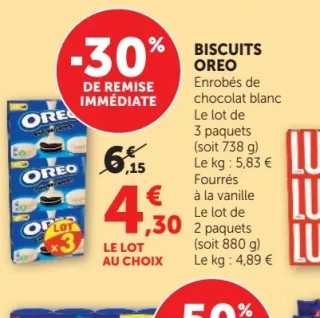 Biscuits Oreo Enrobés de chocolat blanc ou Fourrés à la vanille