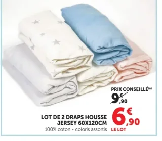 Lot de 2 draps housse jersey 60x120cm