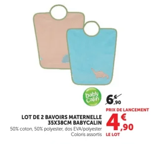 Lot de 2 bavoirs maternelle 35x38cm Babycalin