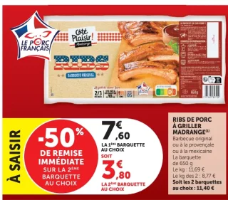 Ribs de porc à griller Madrange Barbecue original ou à la provençale ou à la mexicaine