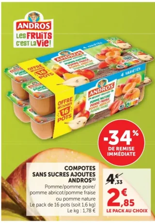 Compotes sans sucres ajoutés Andros