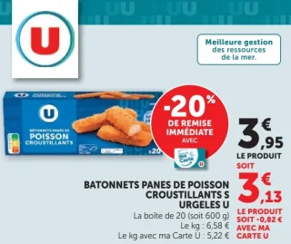 Bâtonnets panés de poisson croustillants surgelés U