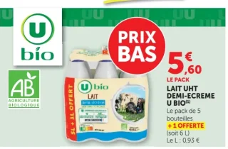 Lait UHT demi-écrémé U bio