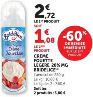 CREME FOUETTE LEGERE 20% MG BRIDELICE