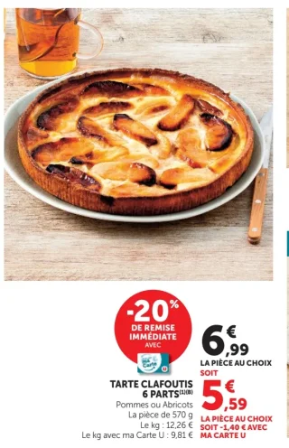 Tarte Clafoutis 6 parts Pommes ou Abricots