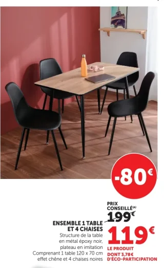Ensemble 1 table et 4 chaises