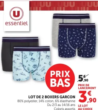 Lot de 2 boxers garçon U essentiel