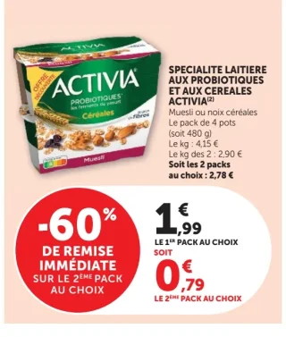 Spécialité laitière aux probiotiques et aux céréales Activia