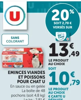 EMINCES VIANDES ET POISSONS POUR CHAT U En sauce ou en gelée
