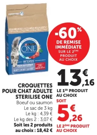CROQUETTES POUR CHAT ADULTE STERILISE ONE Boeuf ou saumon