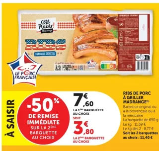 Ribs de Porc à Griller Madrange Barbecue original ou à la provençale ou à la mexicaine