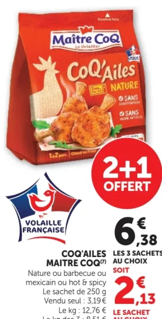 Coq'Ailes Maître CoQ Nature ou barbecue ou mexicain ou hot & spicy