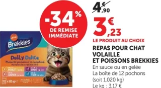 REPAS POUR CHAT VOLAILLE ET POISSONS BREKKIES Daily Delice En sauce ou en gelée