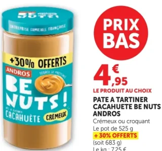 Pâte à tartiner cacahuète Be Nuts! Andros