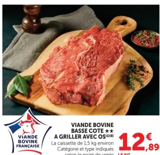 Viande bovine basse cote à griller avec os Viande Bovine Française