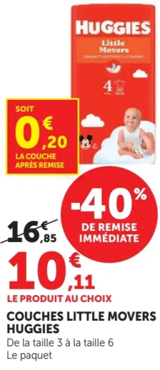 Couches Little Movers Huggies de la taille 3 à la taille 6