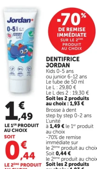 DENTIFRICE JORDAN Kids 0-5 ans ou junior 6-12 ans ou Brosse à dent step by step 0-2 ans