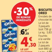 Biscuits Oreo Enrobés de chocolat blanc ou Fourrés à la vanille