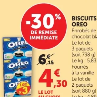 Biscuits Oreo Enrobés de chocolat blanc ou Fourrés à la vanille