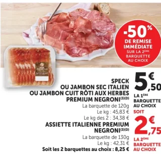 Speck ou jambon sec italien ou jambon cuit rôti aux herbes premium Negroni