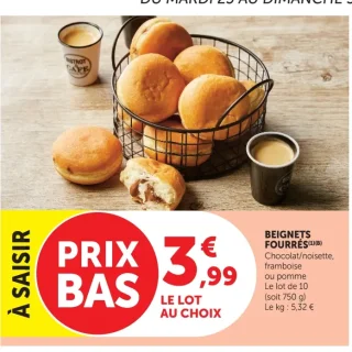 Beignets fourrés chocolat/noisette, framboise ou pomme