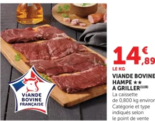 Viande bovine hampe à griller