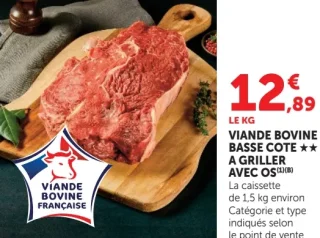 Viande bovine basse côte à griller avec os