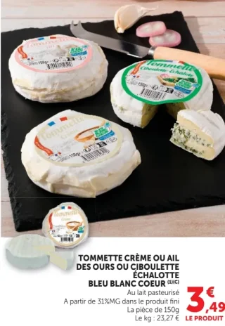 Tommette crème ou ail des ours ou ciboulette échalotte Bleu Blanc Coeur